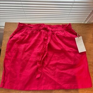 St. Tropez Bright Pink Drawstring Waist Linen Skirt